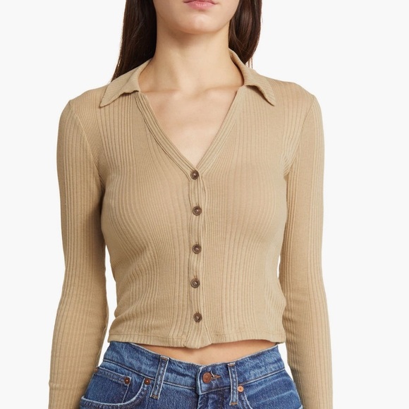 Madewell Drill Khaki Variegated Rib V-Neck Polo Shirt Size XXL NWT - Picture 1 of 6